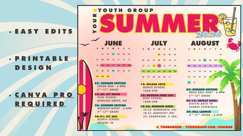 2026 Summer Calendar Canva Template